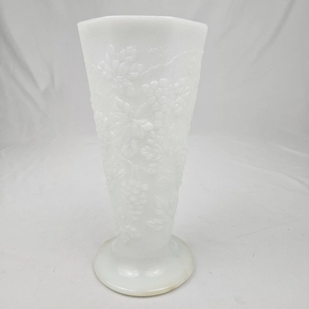 Westmorland Milk Glass Flower Vase Vintage Raised Grape Pattern